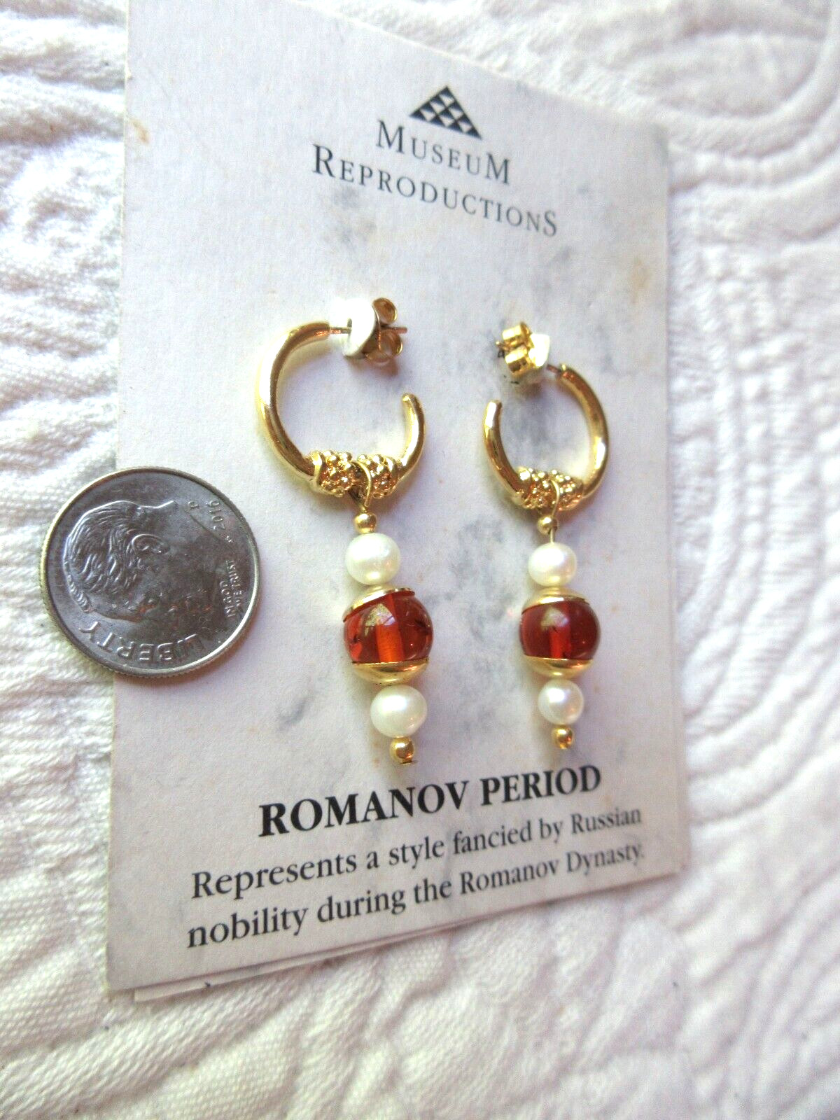 MUSEUM COMPANY REPRODUCTION EARRINGS NWT ROMANOV PERIOD GOLD PLATE PEWTER USA