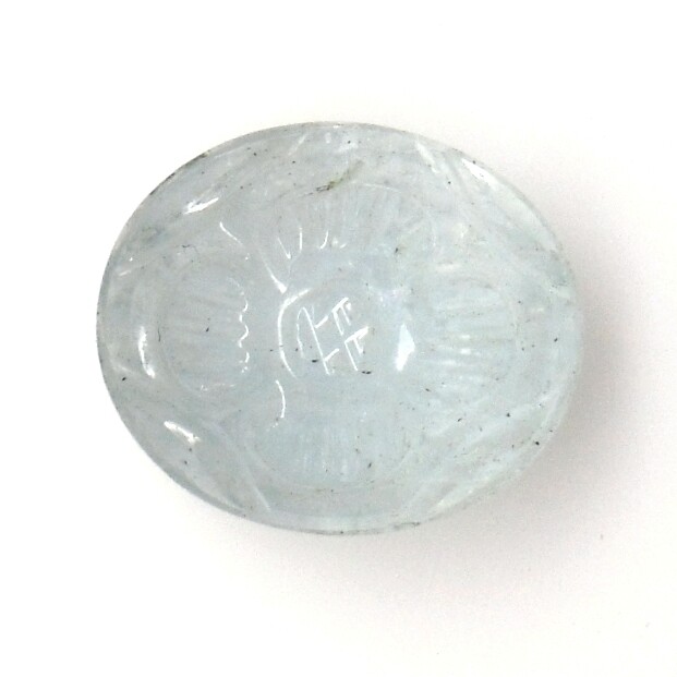 AQUAMARINE 15.60 x 13.25 MM OVAL WITH FLOWER HAND CARVING TREATED F-1820