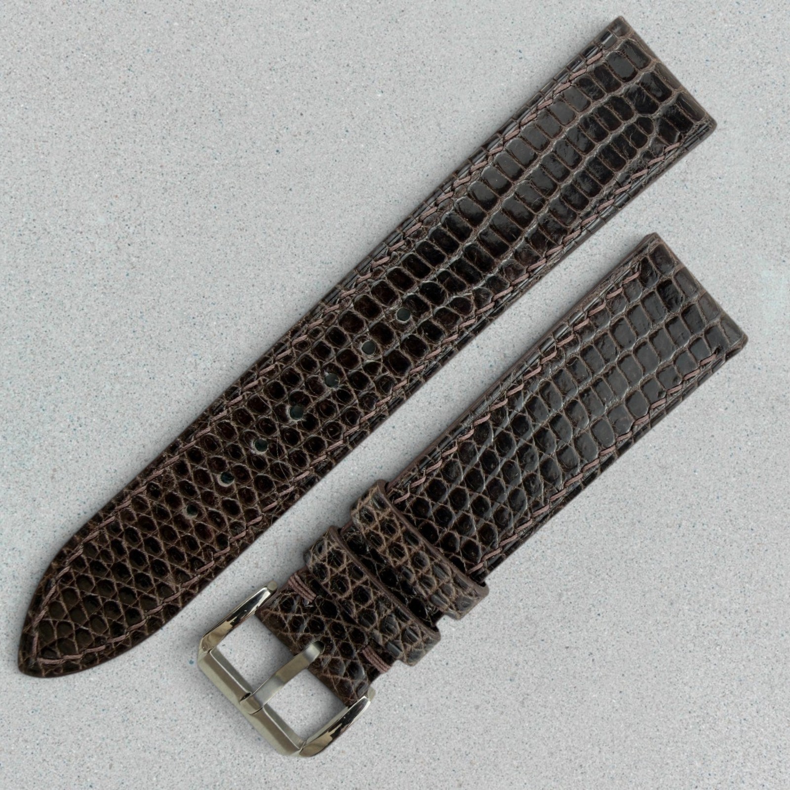 Genuine Brown Glossy Lizard Leather Watch Band Strap 20mm Mens 316L Buckle