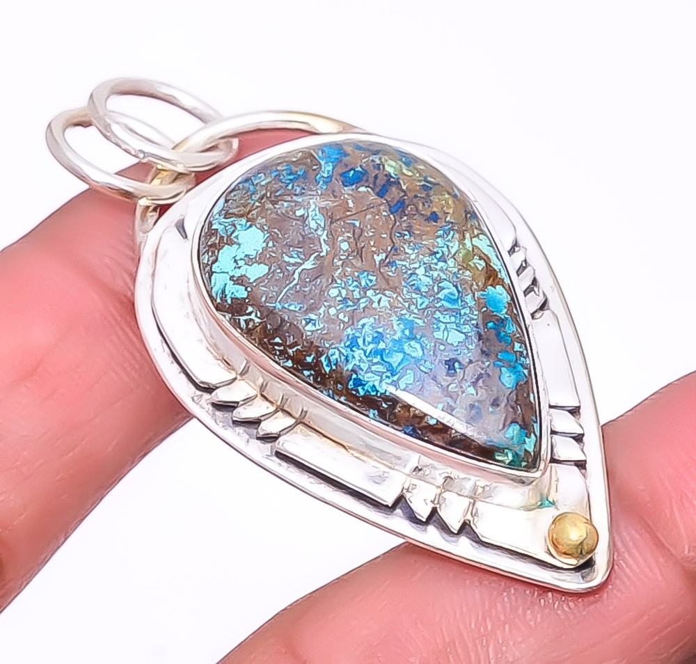 Azurite – Utah Gemstone 925 Sterling Silver Handmade Fine Art Pendant 2.15″ A330