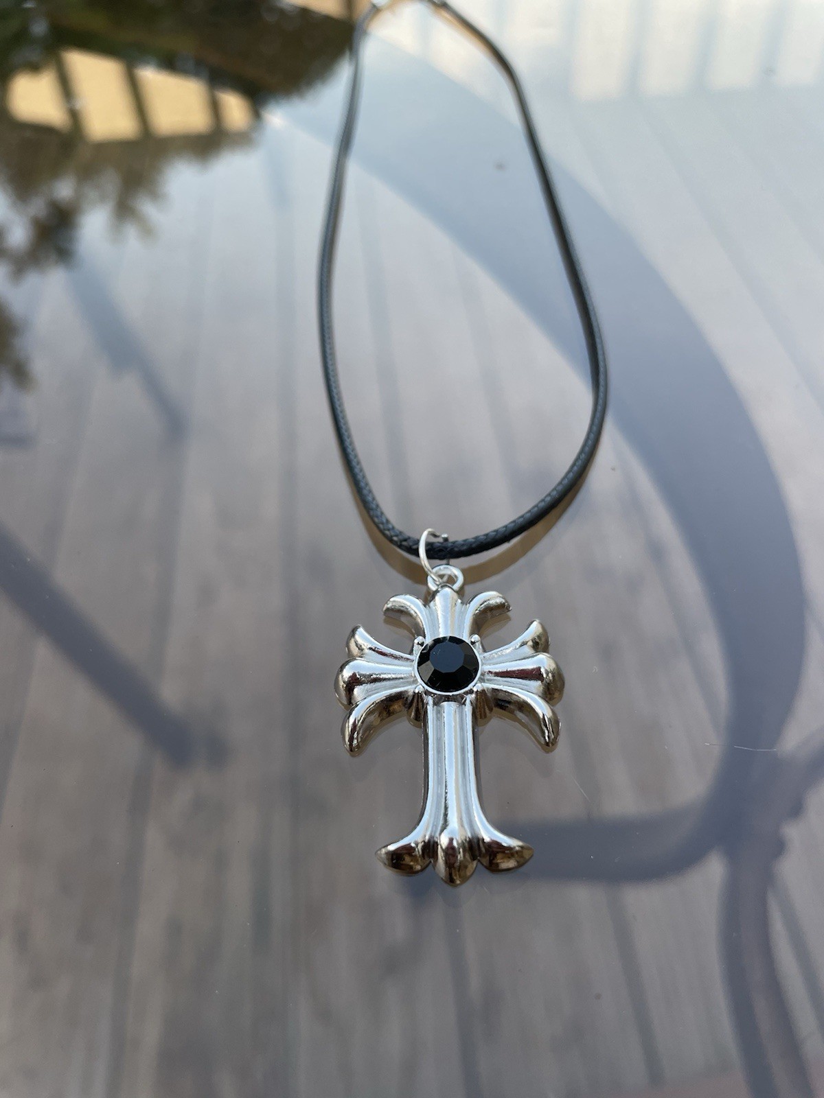 Handmade Y2K Punk Silver Black Cross Gothic pendant PU leather necklace