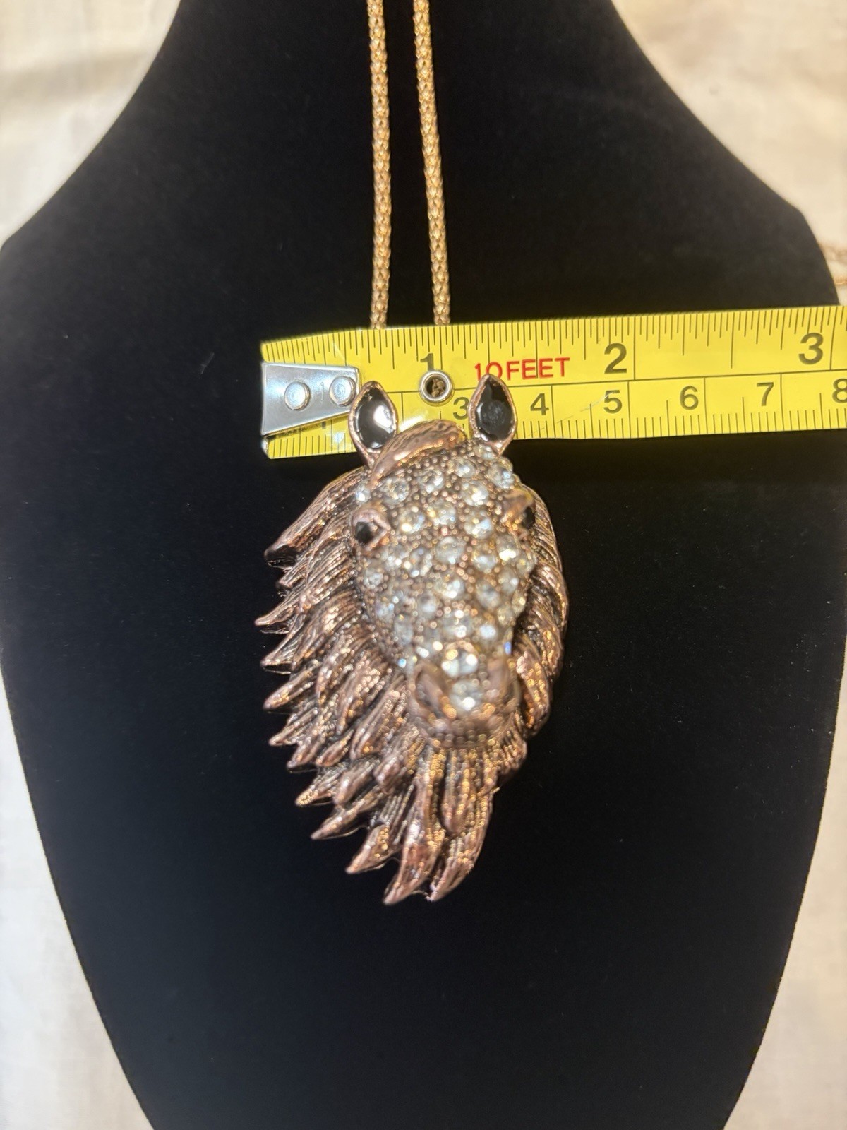 Betsy Johnson Rhinestone Horse Head Metal Enamel Pendant And Chain 28 Inch