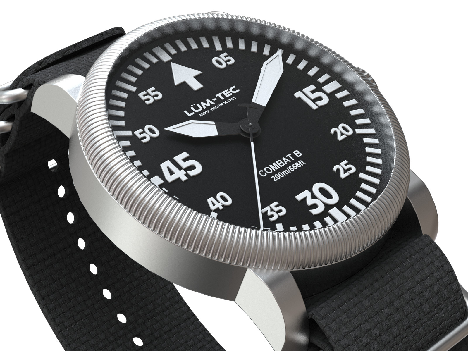 Lum-tec Dive Watch Combat B73 200M BGW9 Super-Luminova 2 straps US Made 43mm NIB