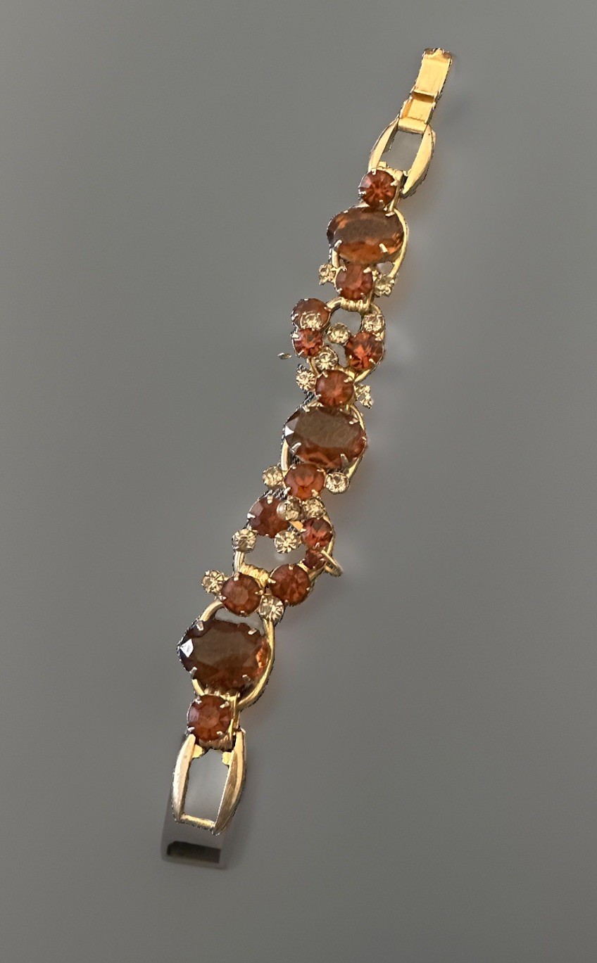 STUNNING Vintage 1960s Juliana Topaz Amber Rhinestone Bracelet D&E unmarked
