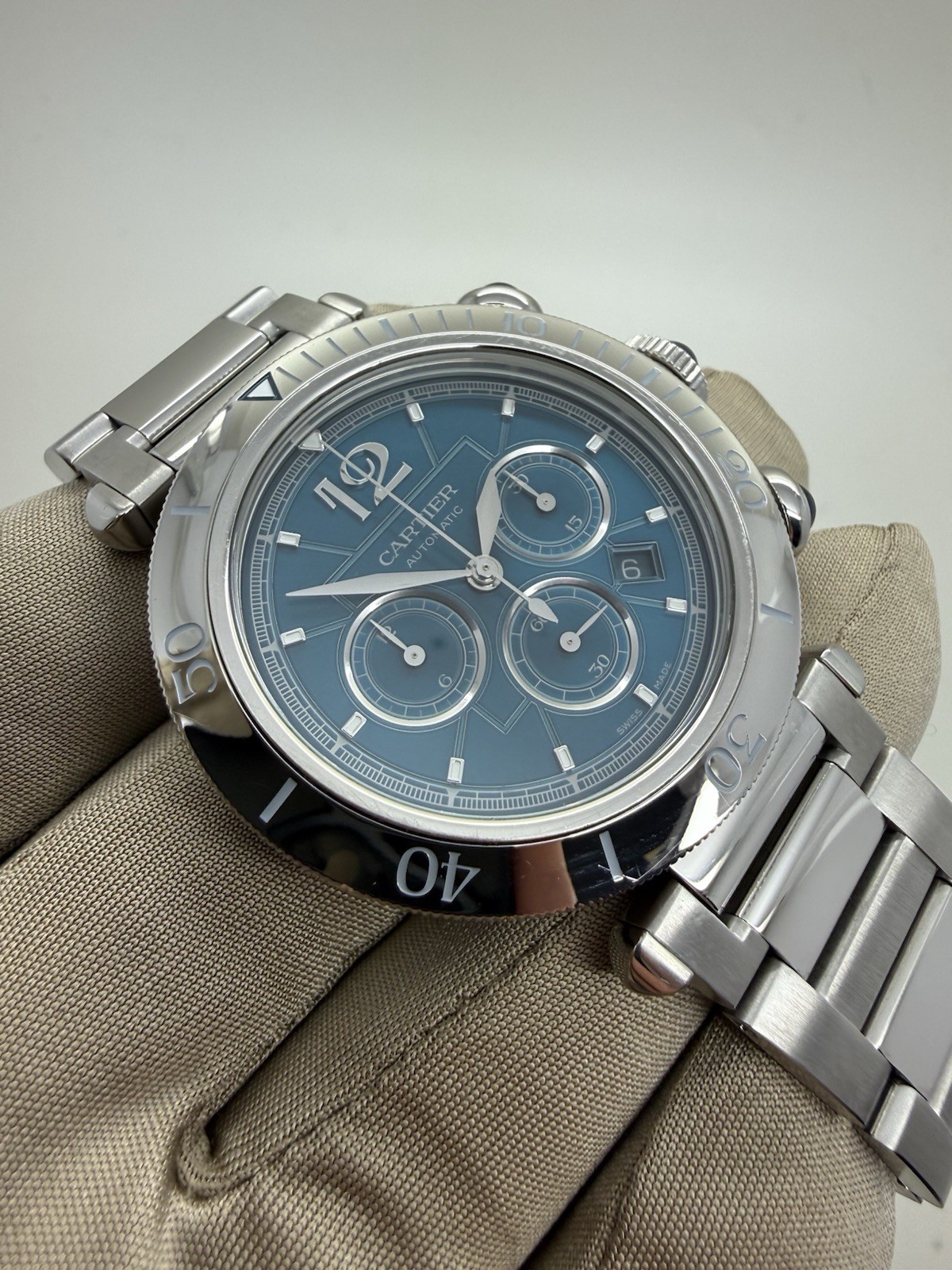 2024 Cartier Pasha Chronograph Blue Dial Auto Steel 41mm Watch WSPA0039 w/ Box