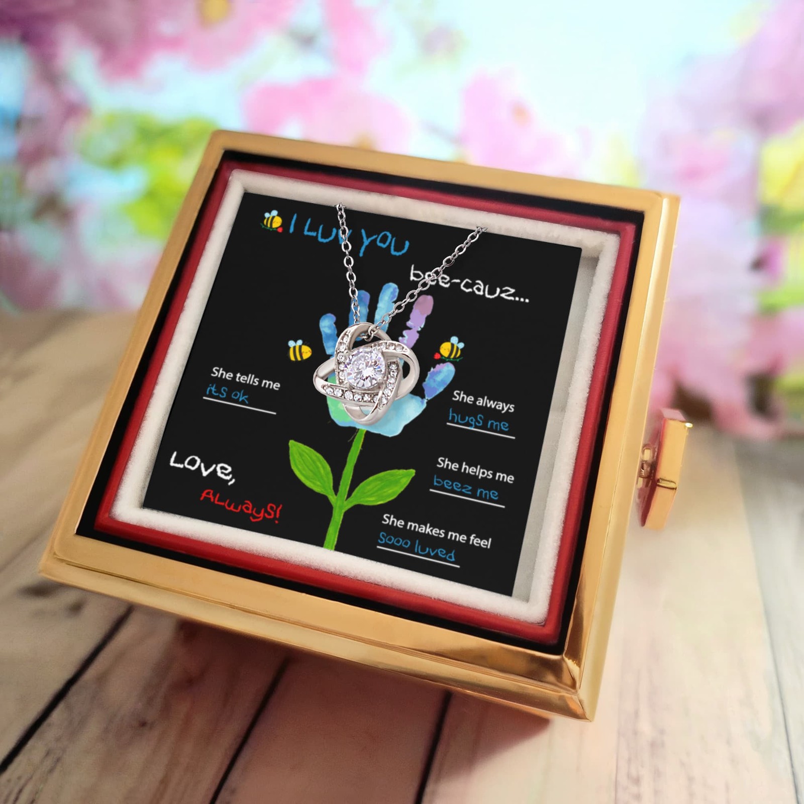 Mother’s Day from Kid Pendant Necklace Birthday Gift Wife Rose