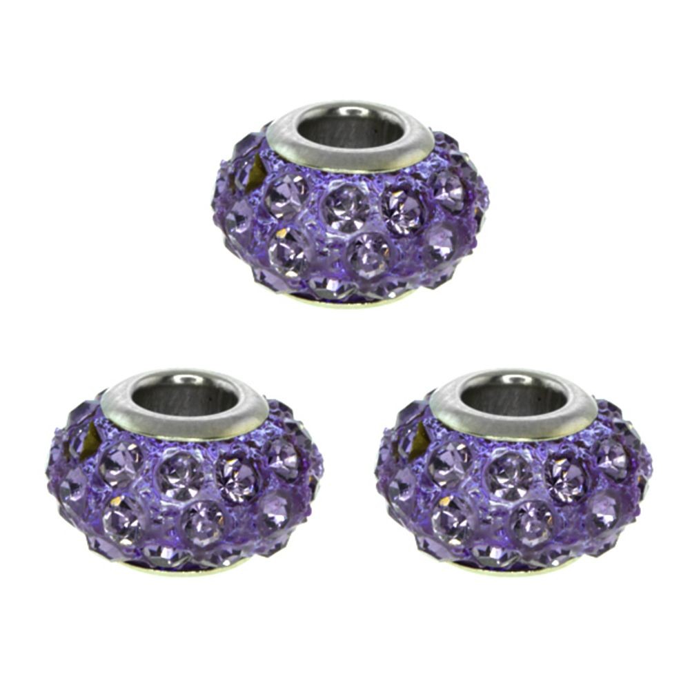 Set of Three 14mm Round Purple Pave Crystal Ball Fits with Beads and Charms