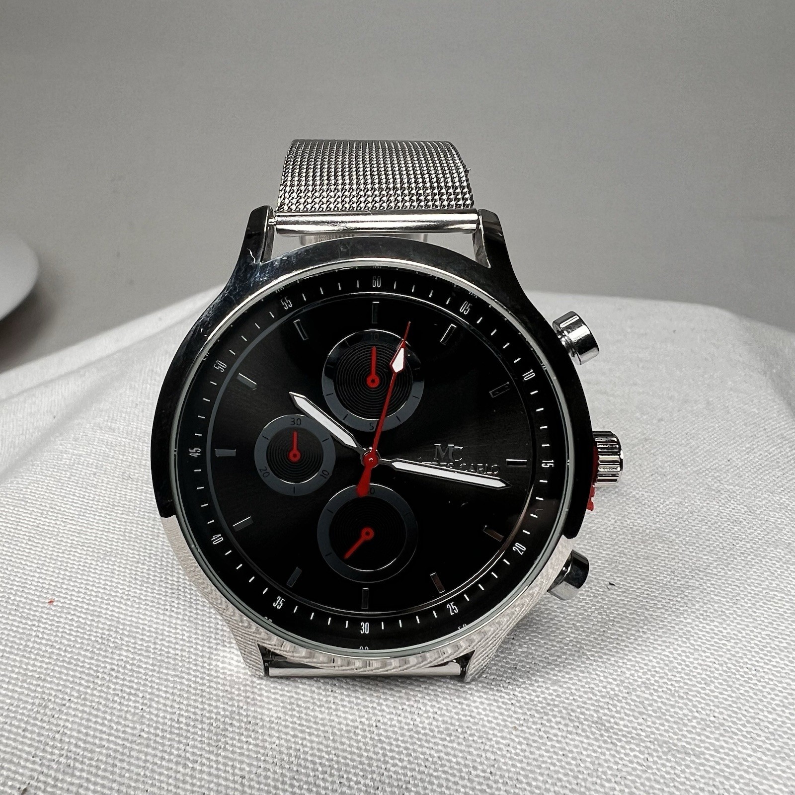 46mm Montres Carlo Men’s Sport Fashion Luxury Analog Metal Mesh Band Dress Watch