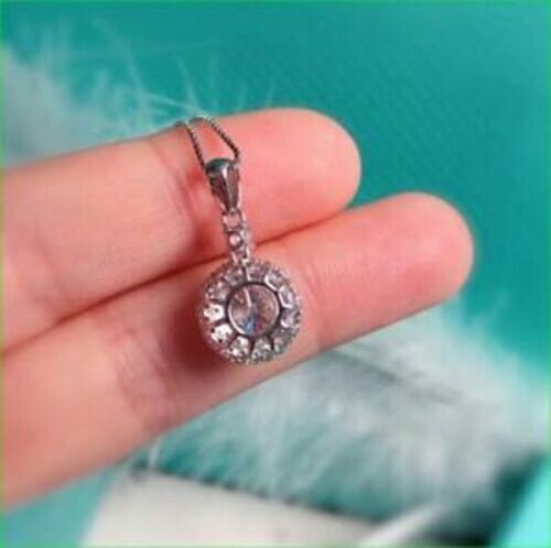 2.30Ct Lab Created Diamond Double Halo Pendant Free Chain 14K White Gold Finish