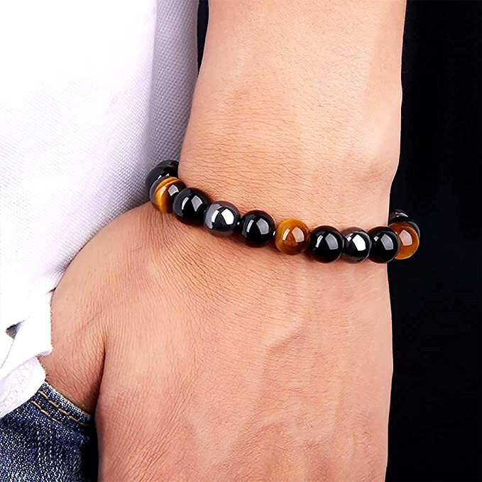 Natural Energy Healing Stretch Bracelet Stone Hematite Tiger Eye for Men Women
