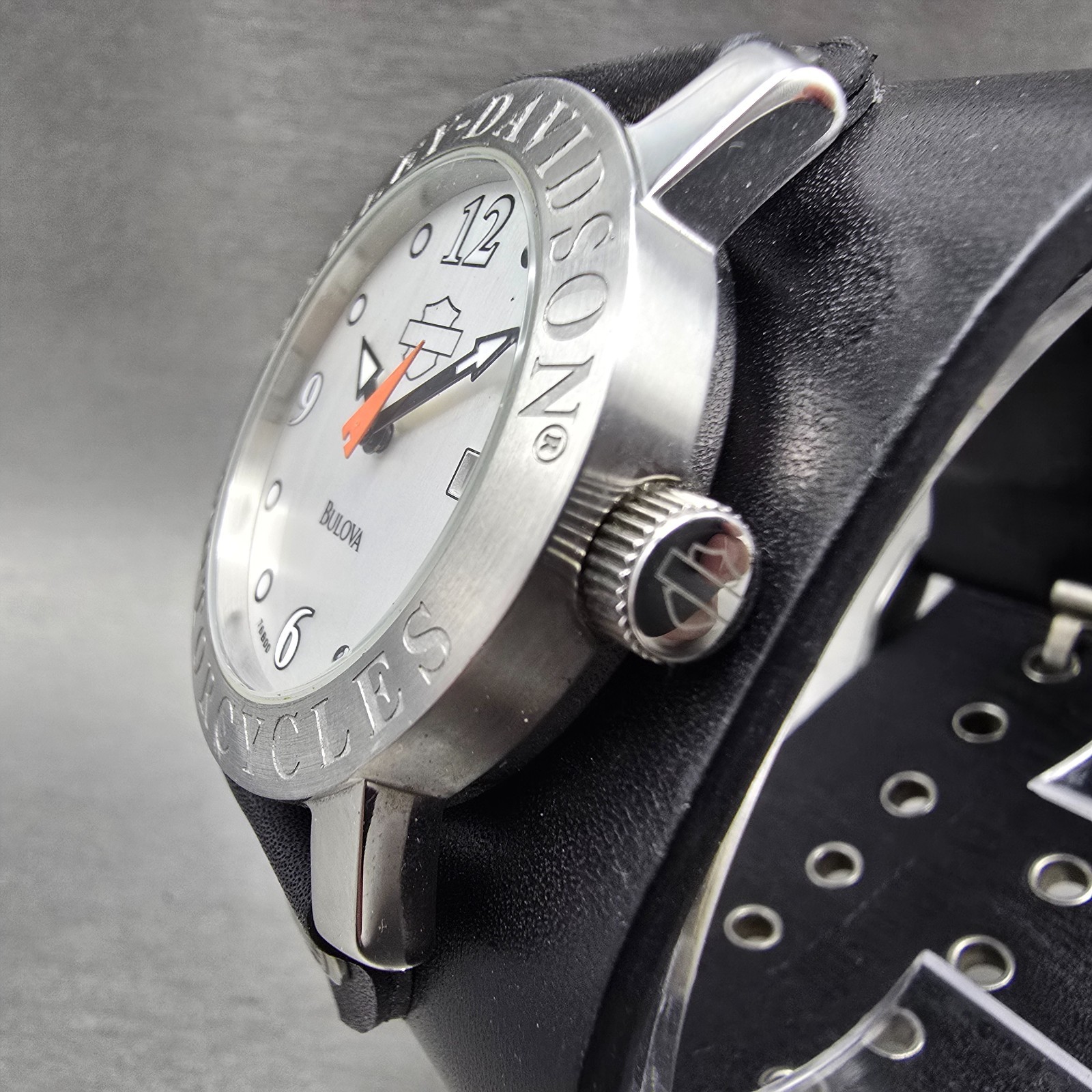 Bulova Harley Davidson Watch Men 36mm Silver Dial Silver Tone Date 76B00 New Bat
