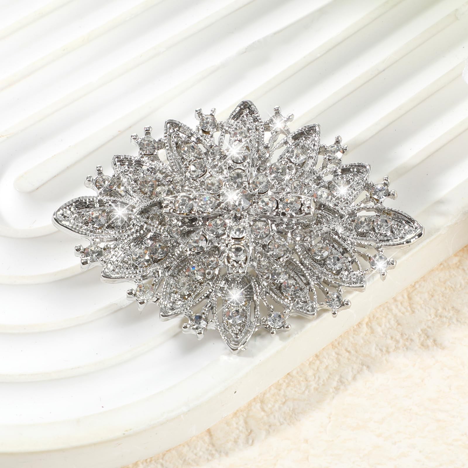 Mabor Vintage Rhinestone Brooch for Women, Silver Alloy Crystal Pin for Weddi…