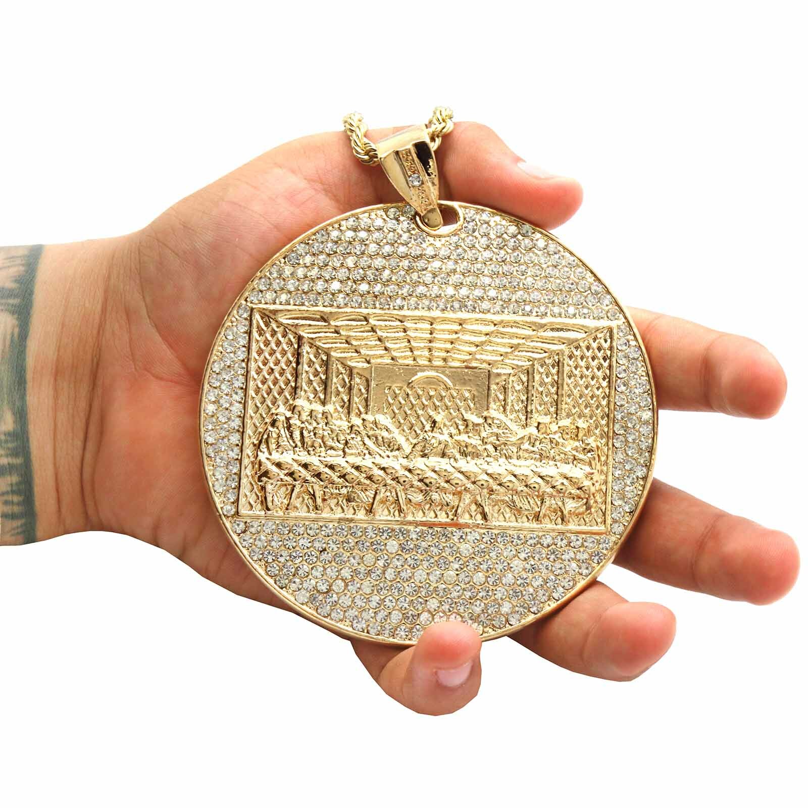 14k Gold Plated ” Huge LAST SUPPER” Pendant Cubic Zirconia 30″ Rope Chain