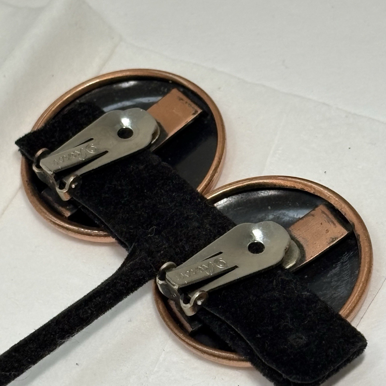 Renoir Copper Disc Button Earrings Modernist Clip Vintage Signed Round 1.25″