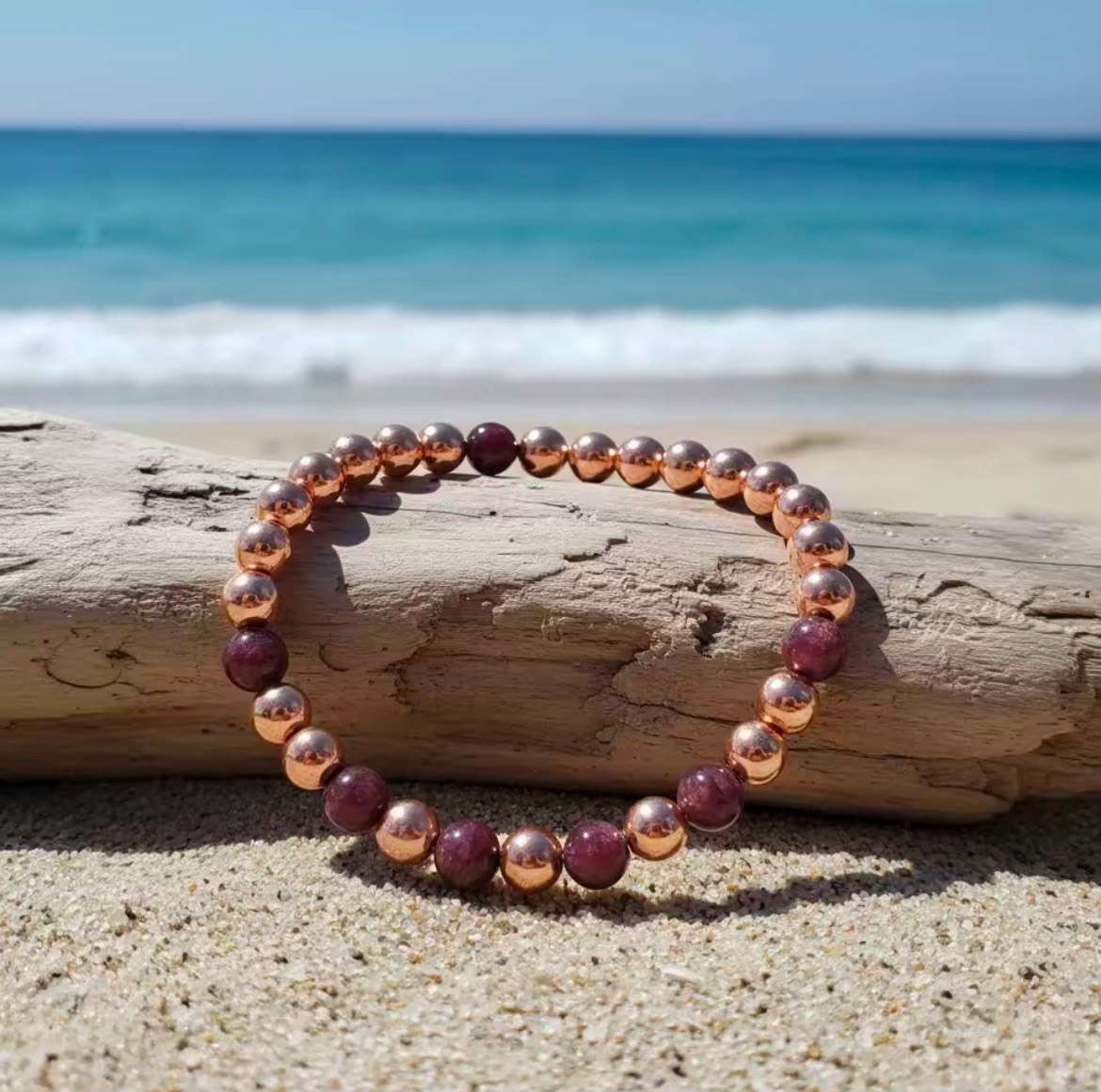 Red Garnet Copper Beaded Bracelet Natural Crystal Energy Jewelry Men Women