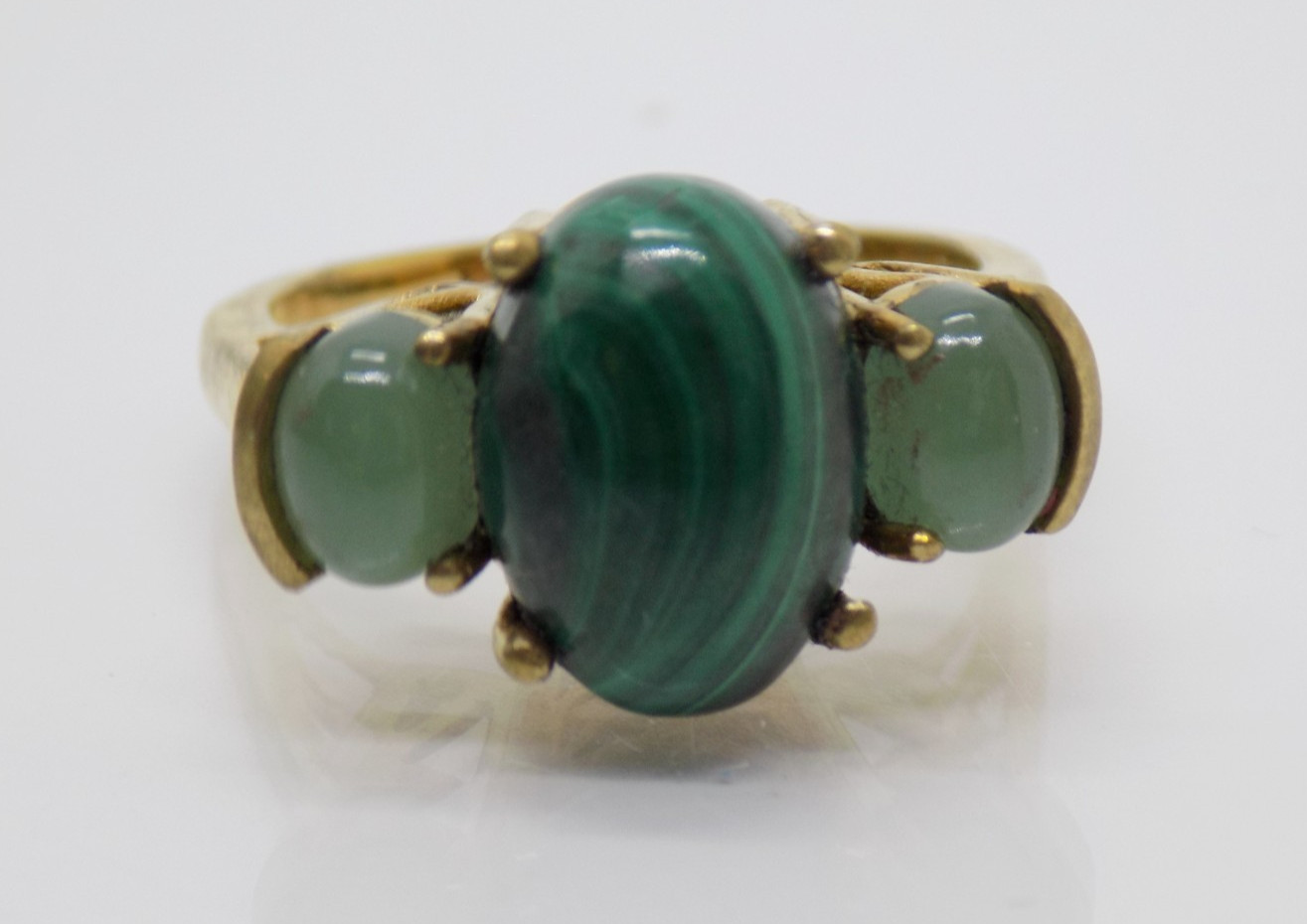 Karis STS Malachite Jade Ring Gold Plate size 9.75