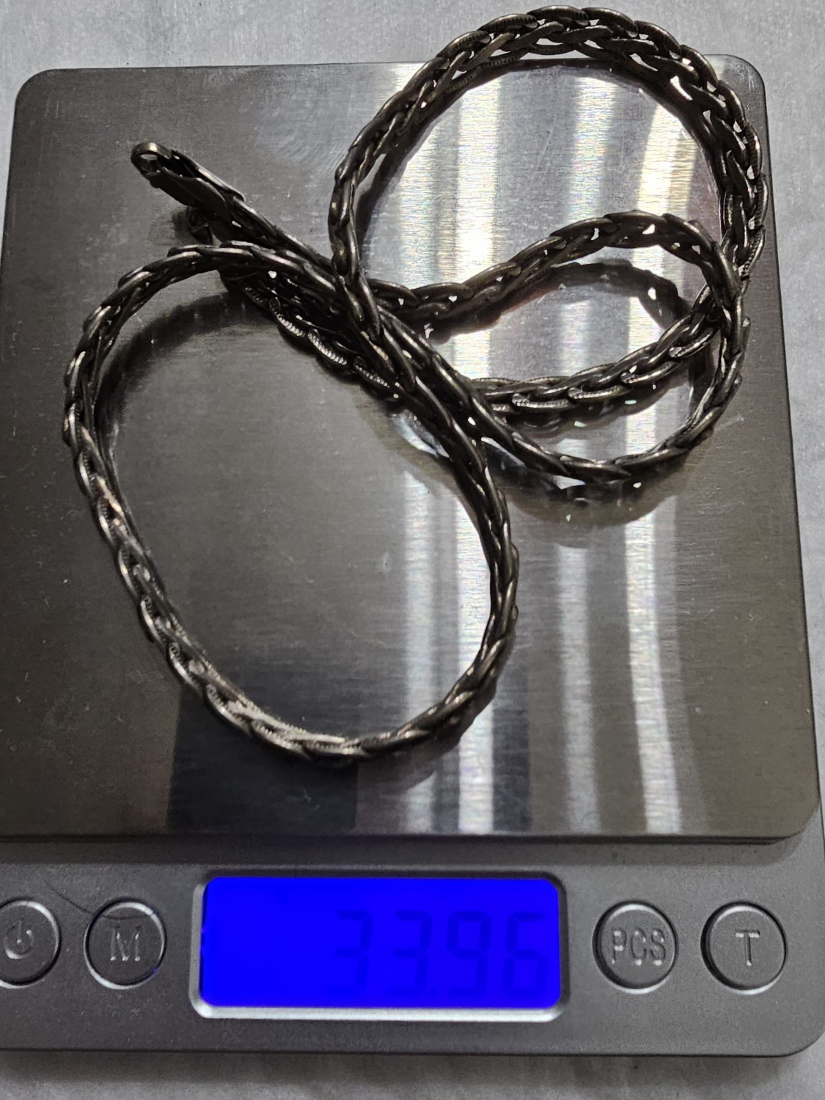 Vintage Italy 925 Sterling Silver Braided Wheat Chain Necklace Heavy 33.9g 20″
