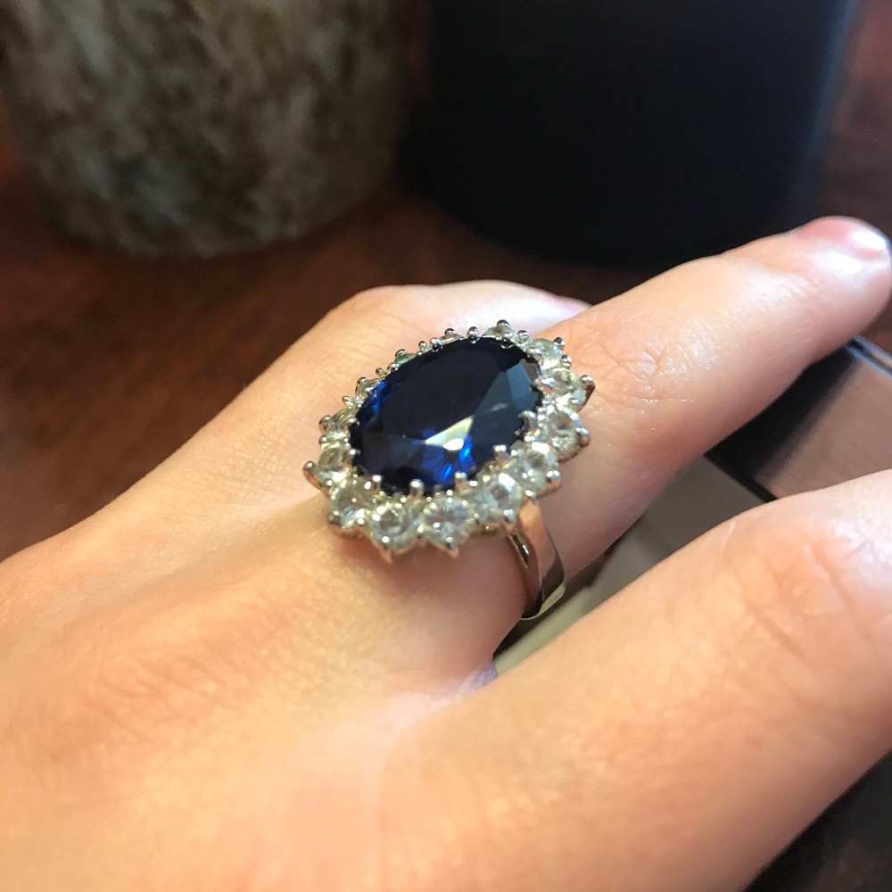 8Ct Oval Cut Natural Sapphire Diamond Engagement Ring 14K White Gold Halo Size 7