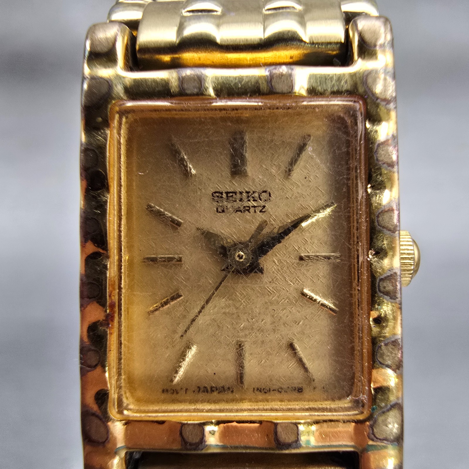 Seiko Watch Women 16mm Gold Dial Gold Tone Rectangle 1N01-5A69 New Battery VTG