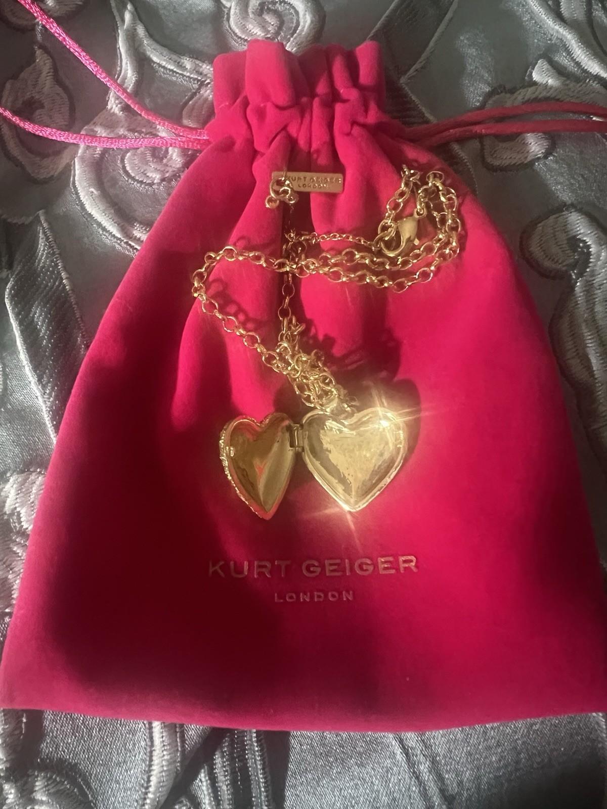 Kurt Geiger Heart Charm Locket Pendant Necklace Multicolor Pavé Crystal Gold