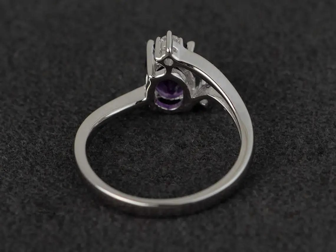 2CT Oval Amethyst Gemstone 925 Silver Plated Dainty Unique Ring Duty Free