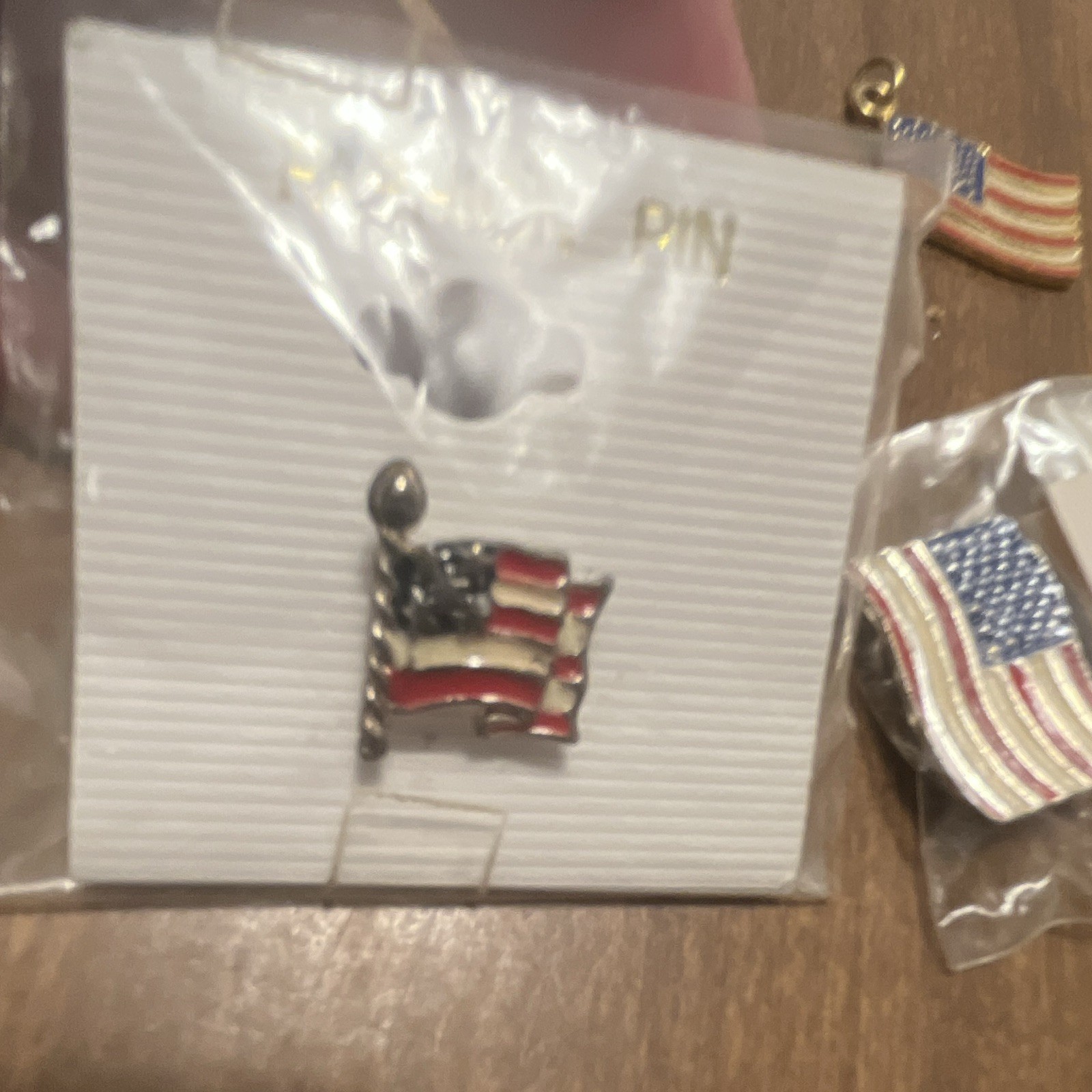 Mixed Lot 4 USA Flag Enamel Fashion Pins & Pendant Charm Set, Multicolor