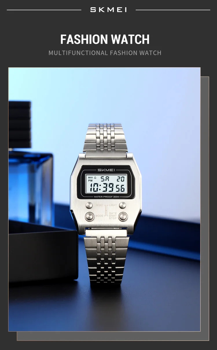 SKMEI 2460 Men’s Sports Waterproof Digital Watch Stainless Steel Luxury Retro LE