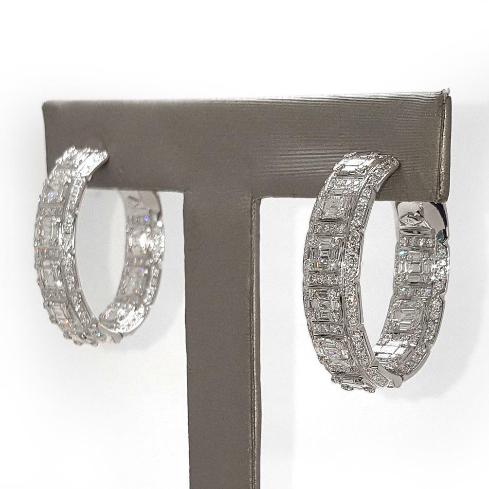 3.54 TCW Round & Baguette Cut Diamonds Inside-Out Oval Hoop Earrings In 18k Gold