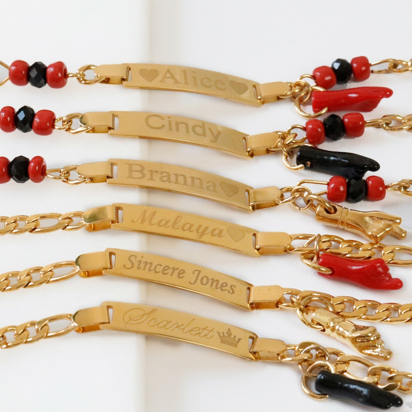 Name Engraving Gold Baby Black Hand Pulsera de Azabache Bracelet for kids