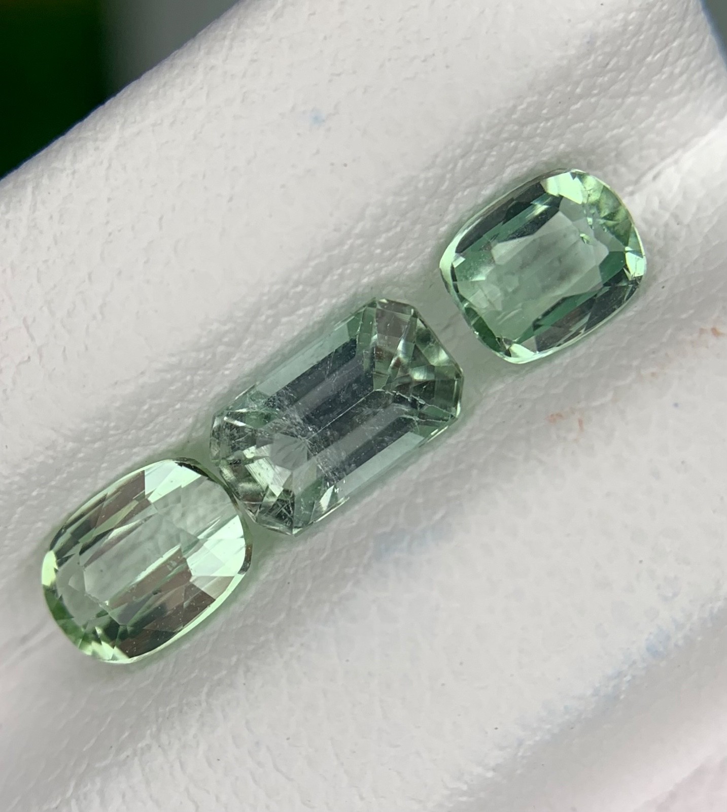 2.15 Ct Natural Mint Green Tourmaline 3 Piece Lot Cushion & Emerald Cut Gems