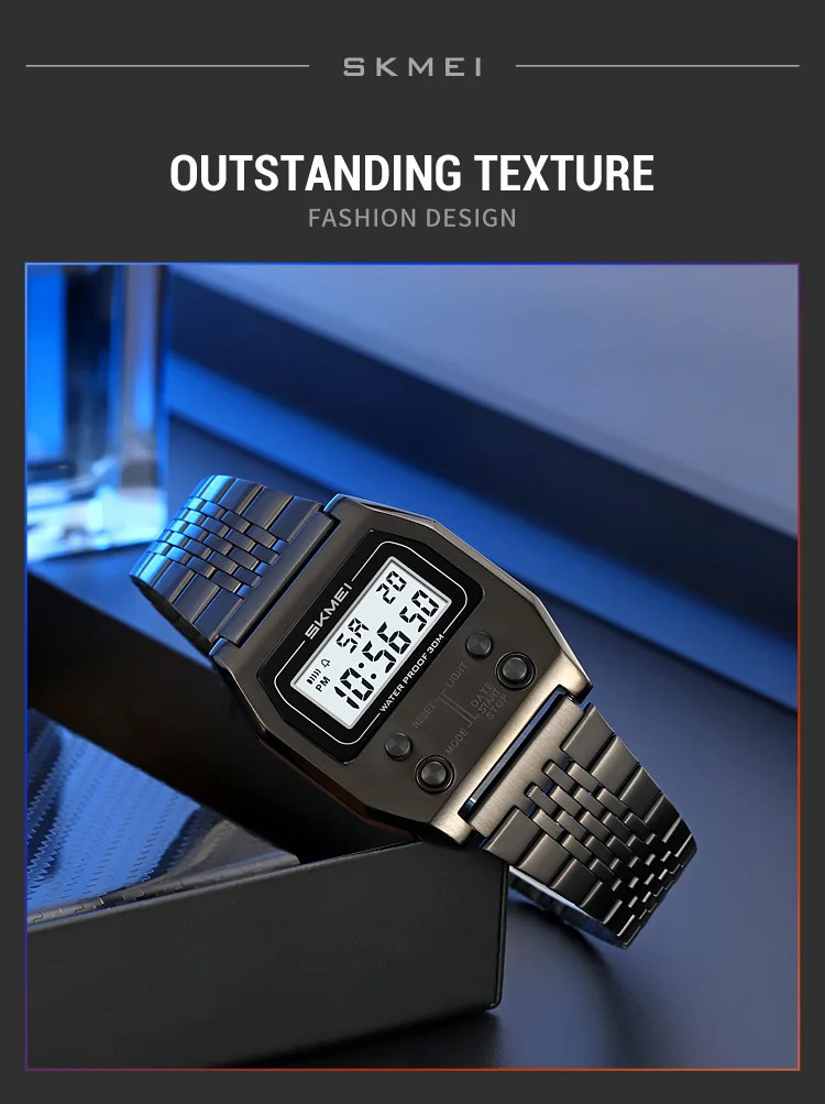 SKMEI 2460 Men’s Sports Waterproof Digital Watch Stainless Steel Luxury Retro LE