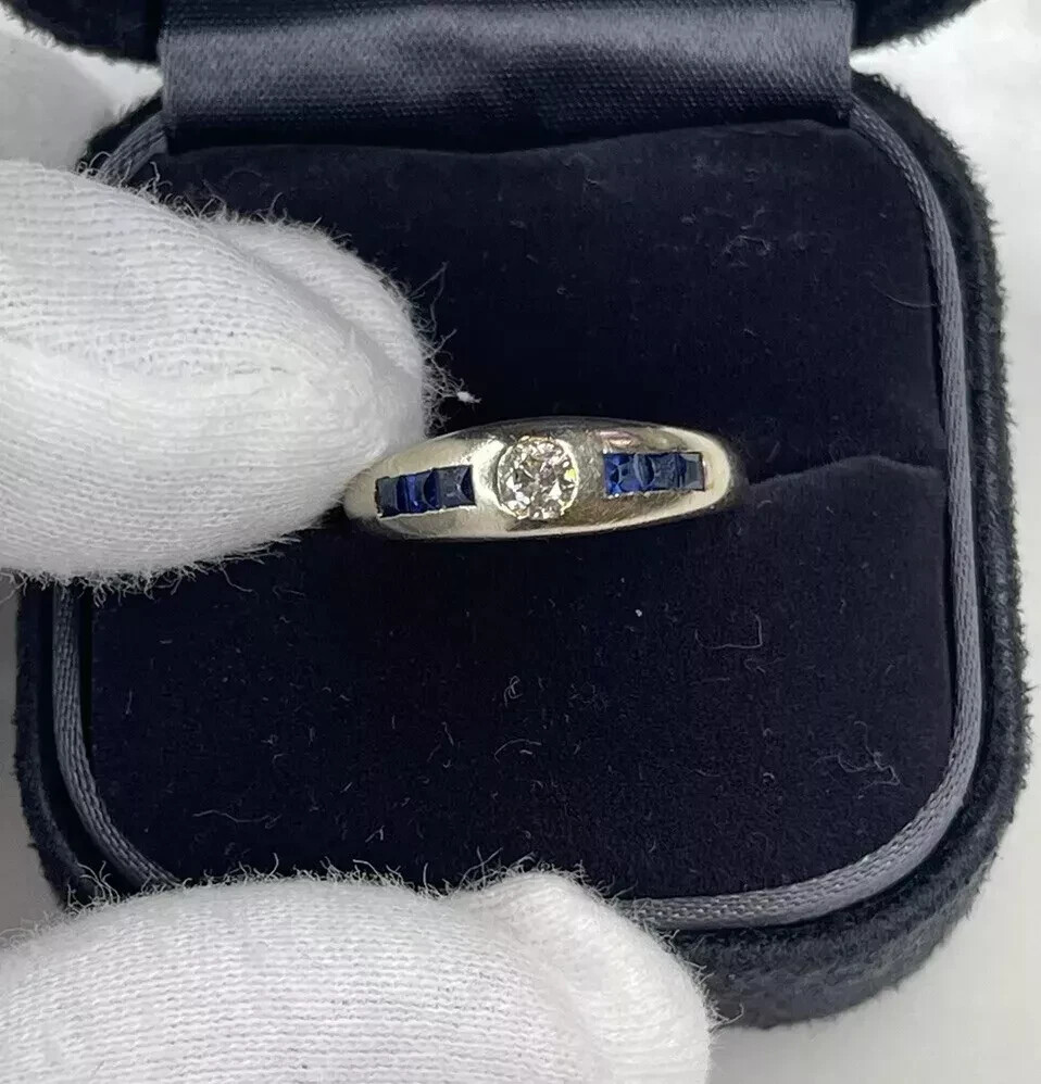 2.1Ct Bezel Set Round Lab Created Diamond & Sapphire Engagement 925 Silver Ring