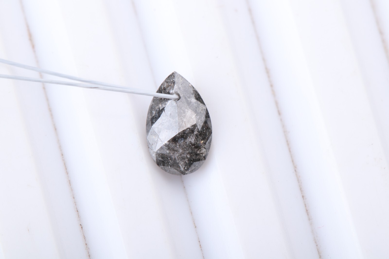 0.65ct Gray Salt Pepper Diamond Drilled Pear Cut Loose Diamond 7.21mm DB162