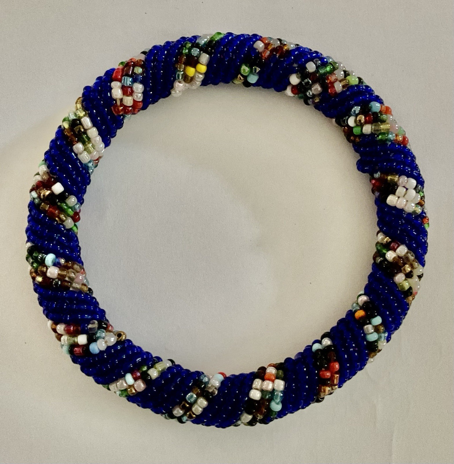 Handmade Maasai Dark Grey Multicolored Beads Bracelet Bangle East Africa Kenya