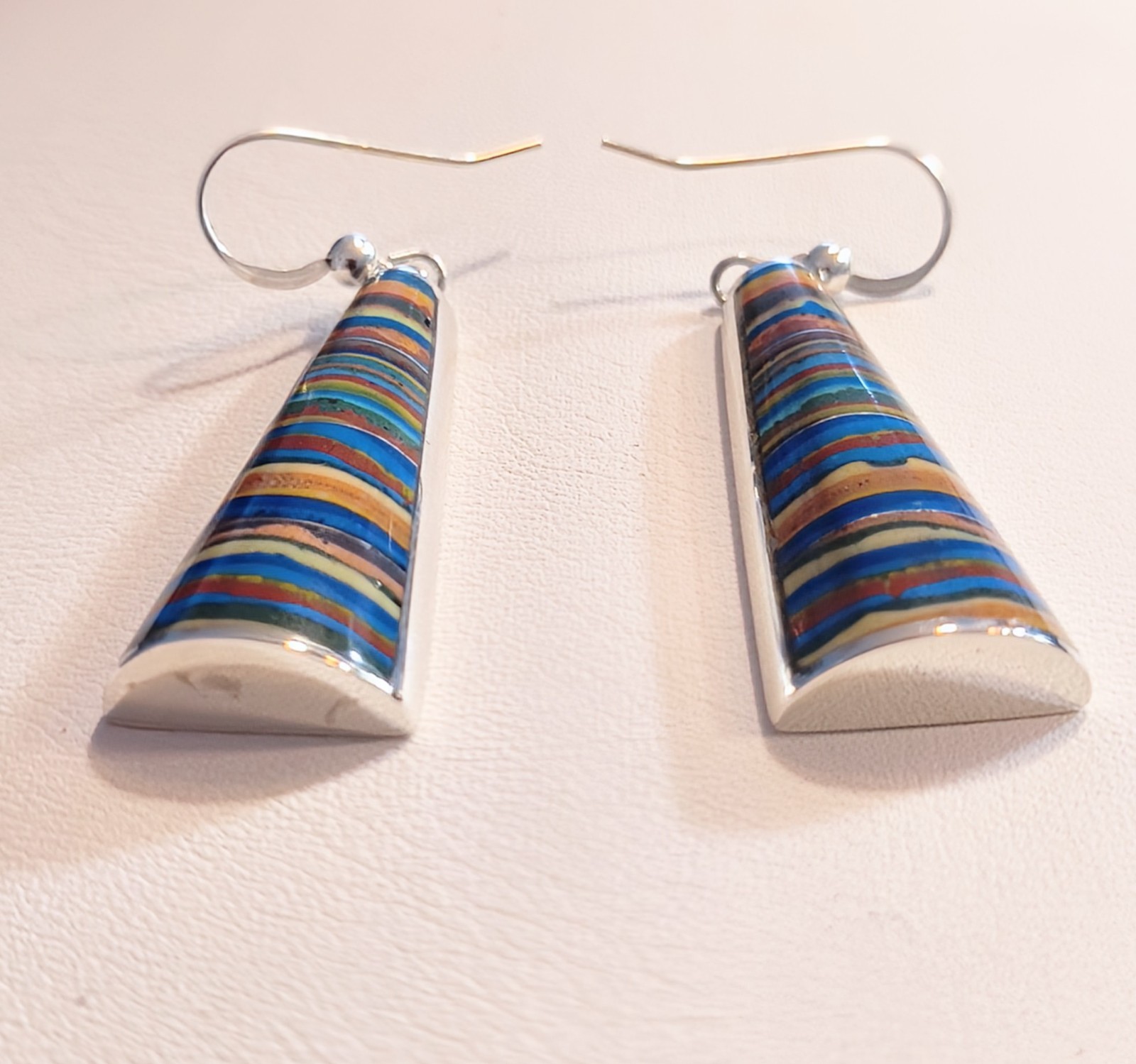 Jay King Rainbow Calsilica Dangle Earrings Sterling Silver NIB 1.25″ Mine Finds