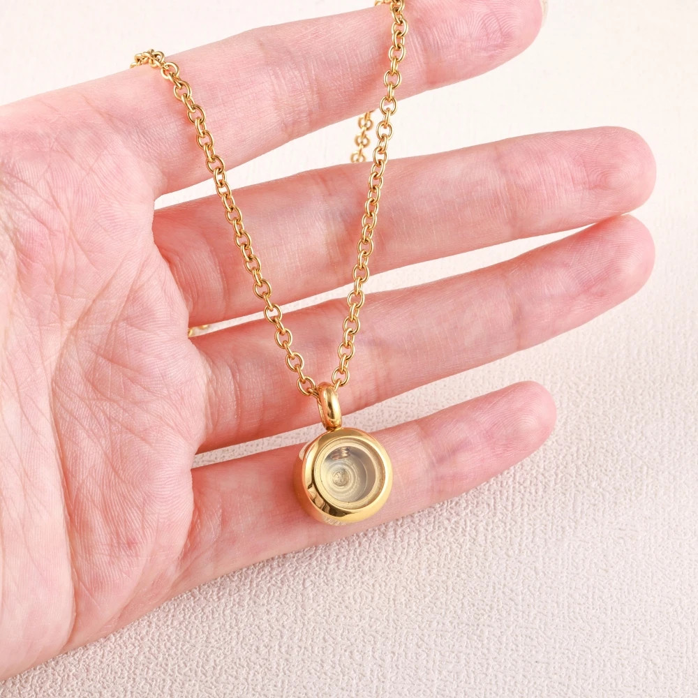 Round Stainless Steel Cremation Pendant Memorial Urn Necklace Jewelry