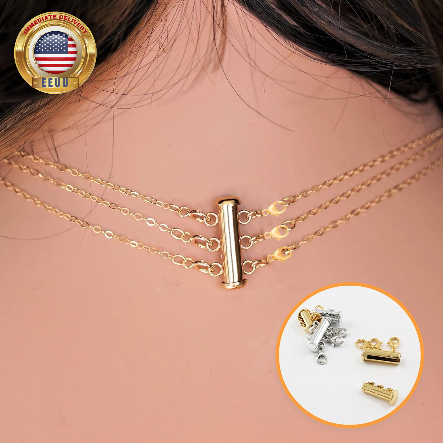 4Pcs 2 Sizes Necklace Layering Clasps, 2 Colors Layered Necklace Clasp, Multi St