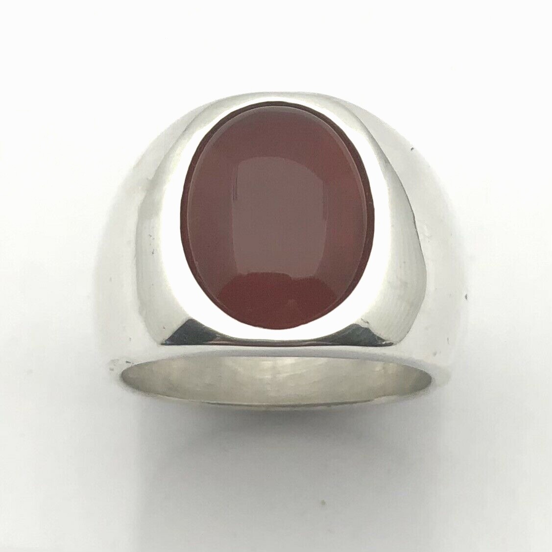 MJG STERLING SILVER MEN’S RING.12 X 16mm CARNELIAN. LOW PRO. SIZE 9 3/4