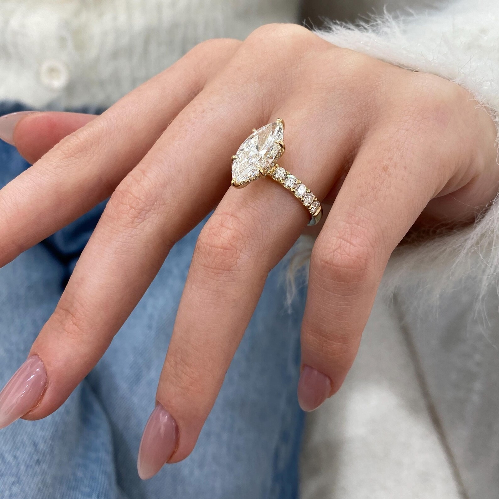 Marquise IGI Certified Lab Grown/CVD Diamond Jewelry Gift Ring 14k Yellow Gold