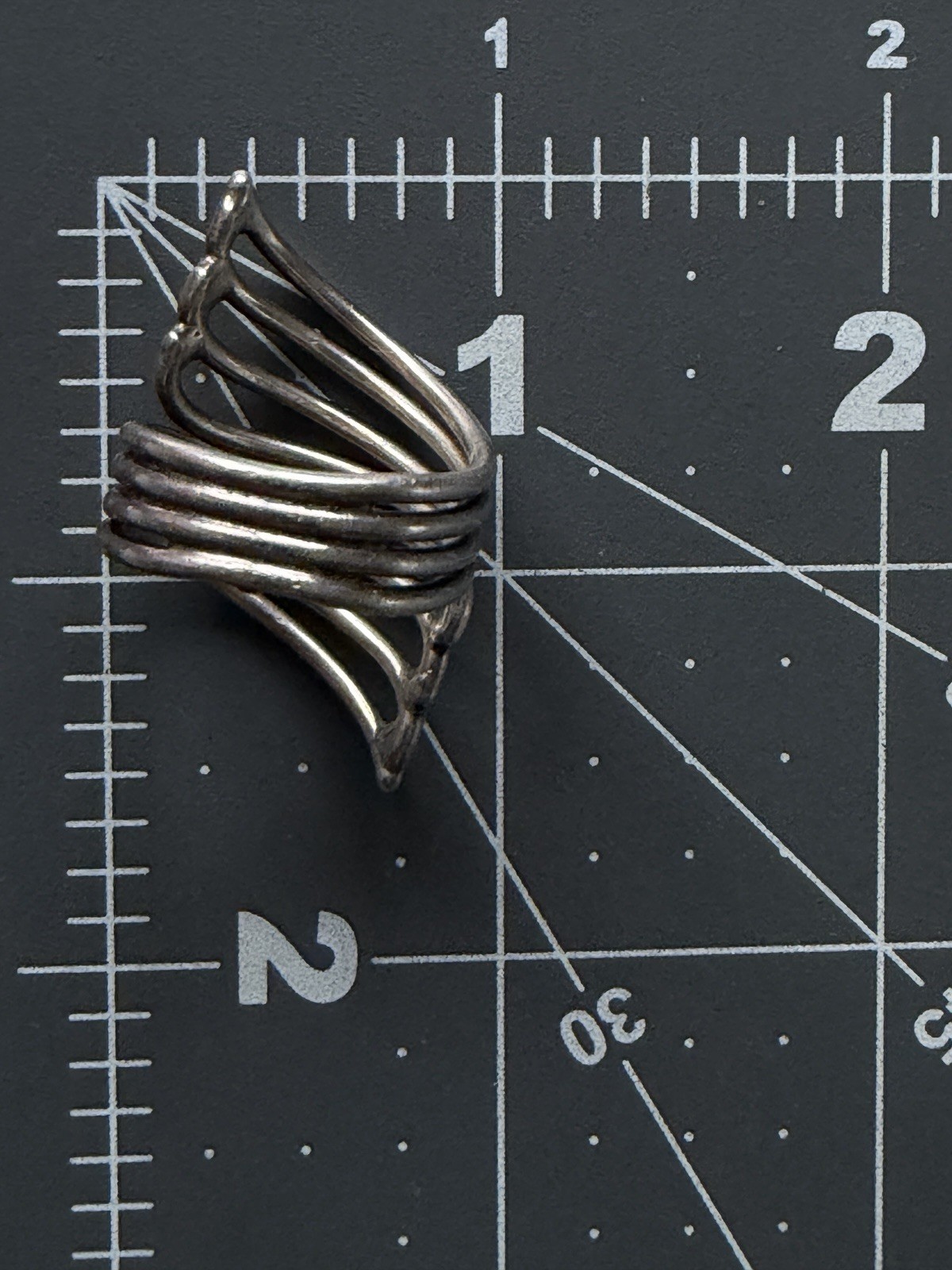 925 Silver Modernist Openwork Bypass Ring 8.8 Grams Size 8.5 Sculptural Vintage