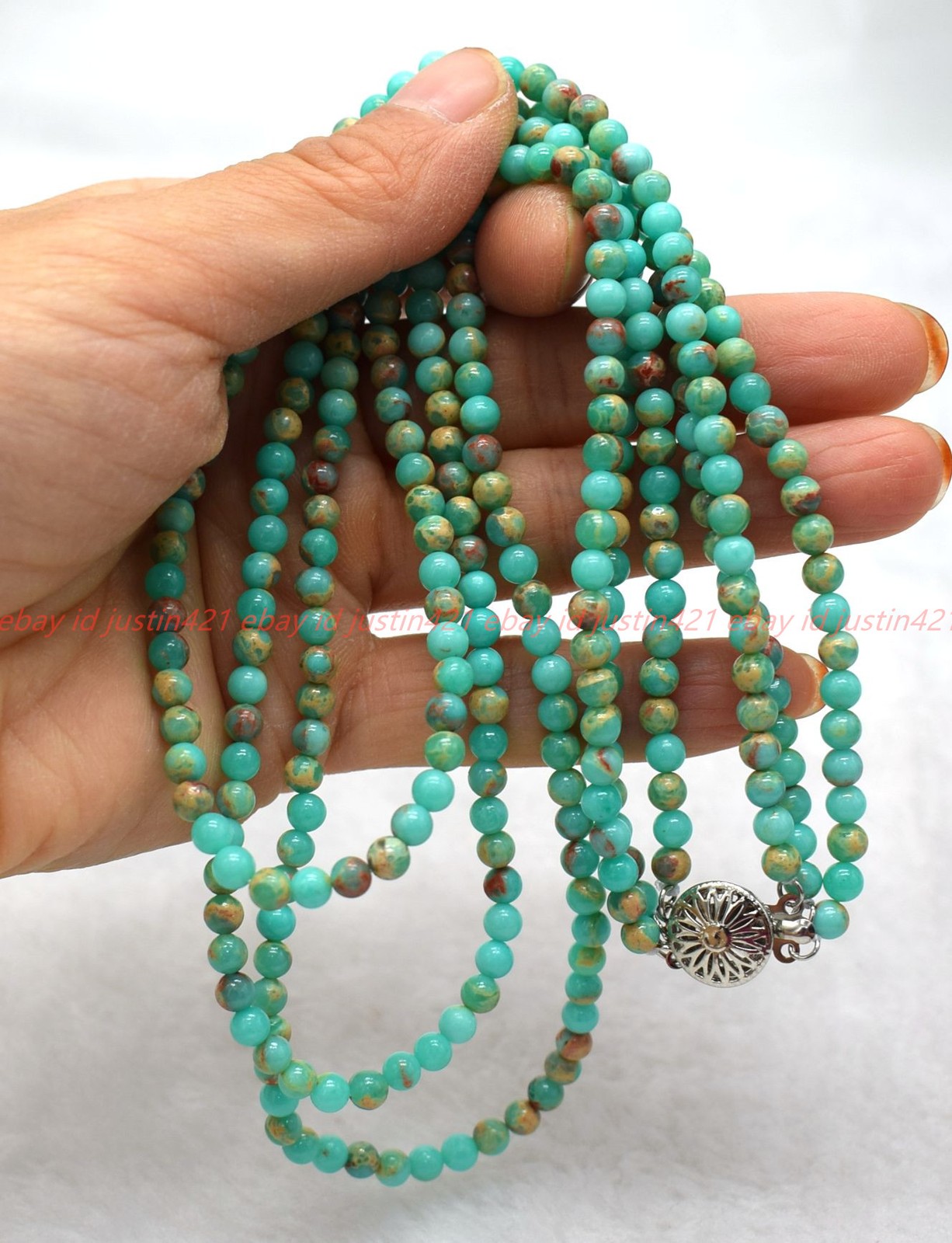 3 Row 4mm MultiColor Shoushan Jasper Round Bead Necklace Bracelet 17-19in/7.5in