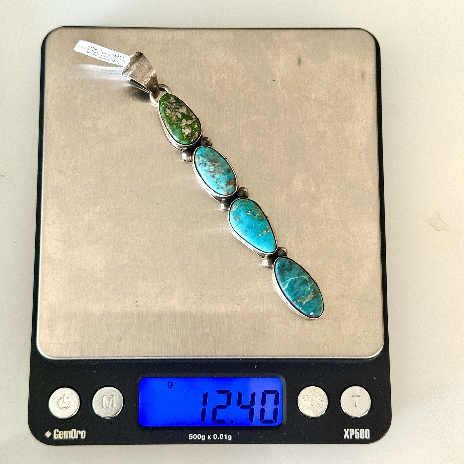 Long Navajo Multi Turquoise Pendant 3.75in Sonoran Gold Sterling Signed T3 Tia