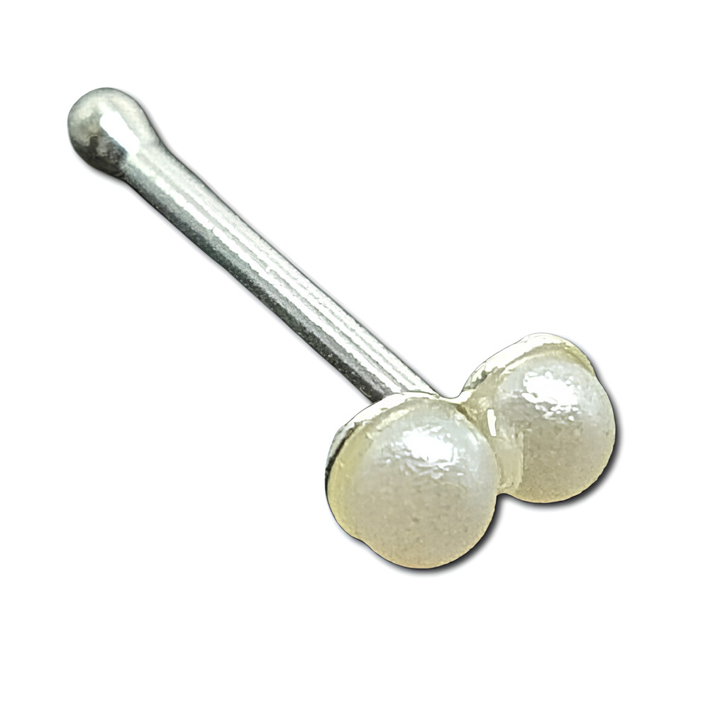 Pearl Nose Stud Double Cultured Twin Pearl Stud 22g (0.6mm) 925 Sterling Silver