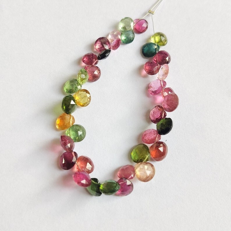 AAA+ Multi Tourmaline Faceted Pear Shape Gemstone Beads 8” Strand Craft Jewelry