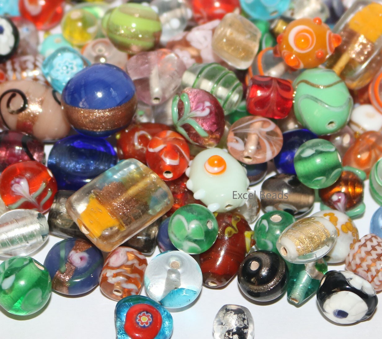 200 Lampwork Glass Beads of Mixed Style & Colors, Handmade Glass Beads Mix.