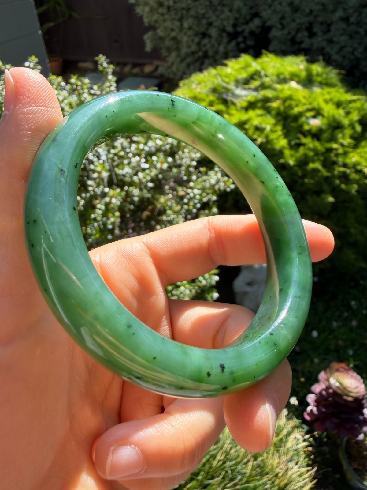 61mm Green Siberian Nephrite Bangle Bracelet, Old Pit Material, Green Jade