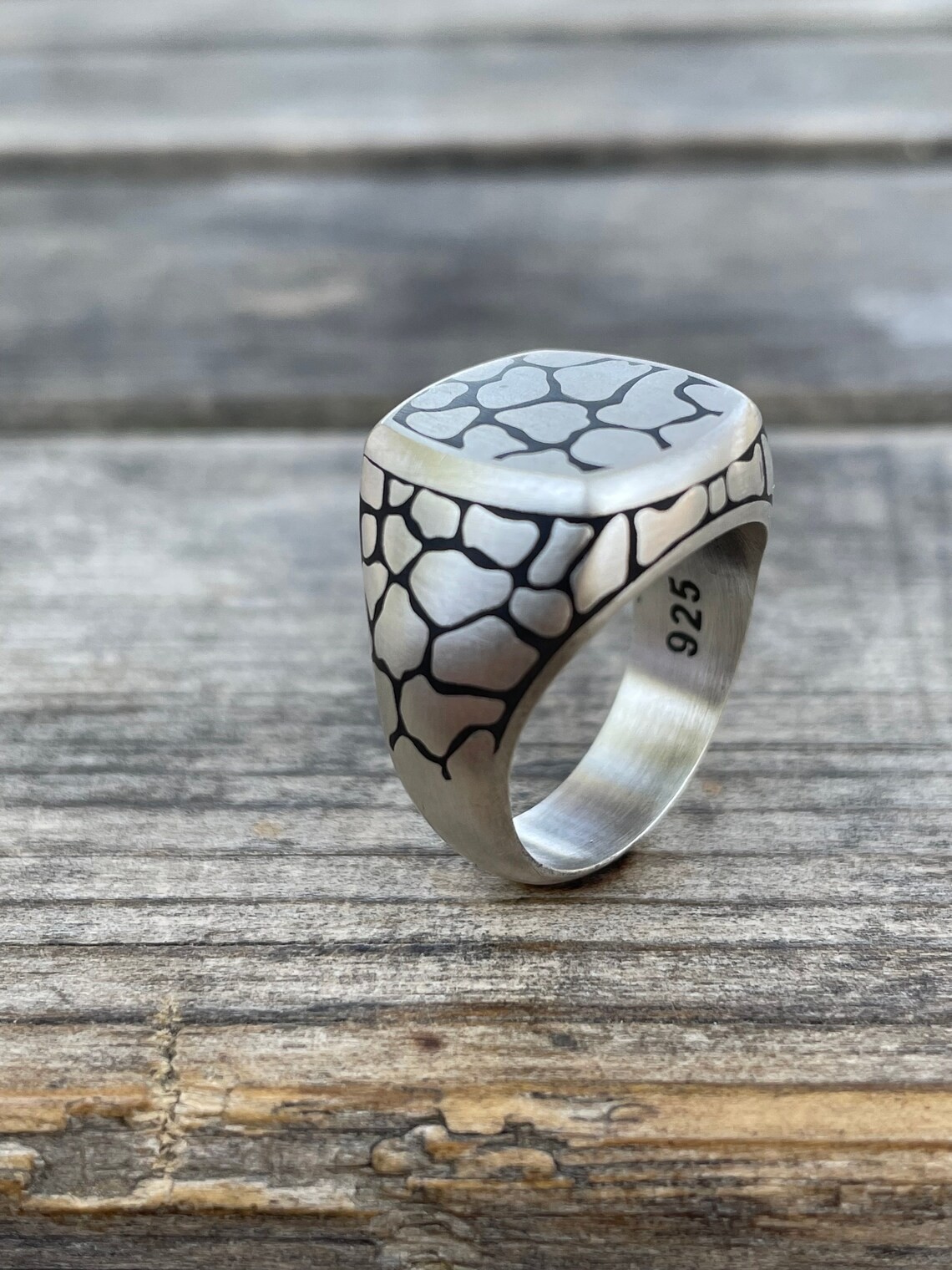 Gothic Snakeskin Signet 925 Sterling Silver Oxidized Ring Duty Free