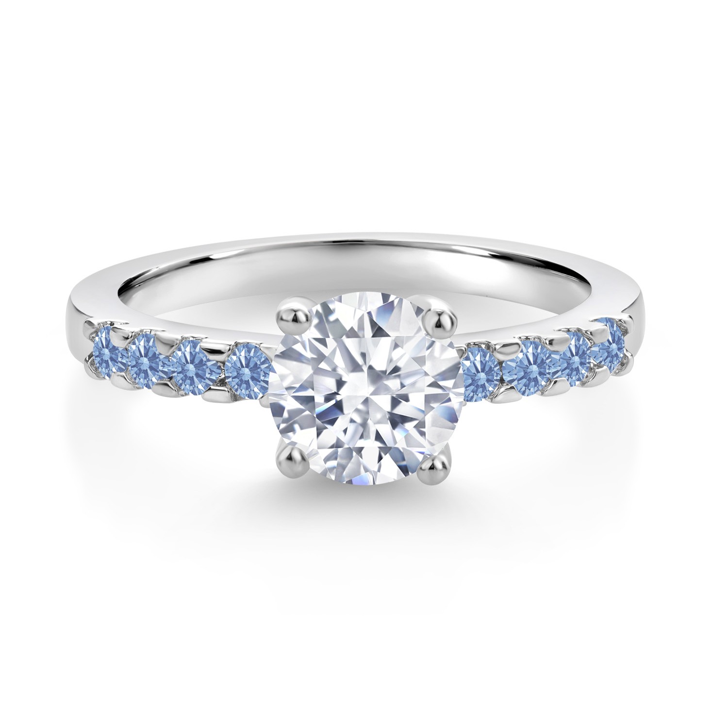 Blue and Zirconia CZ Engagement Anniversary Promise Ring For Women (1.14 Cttw,