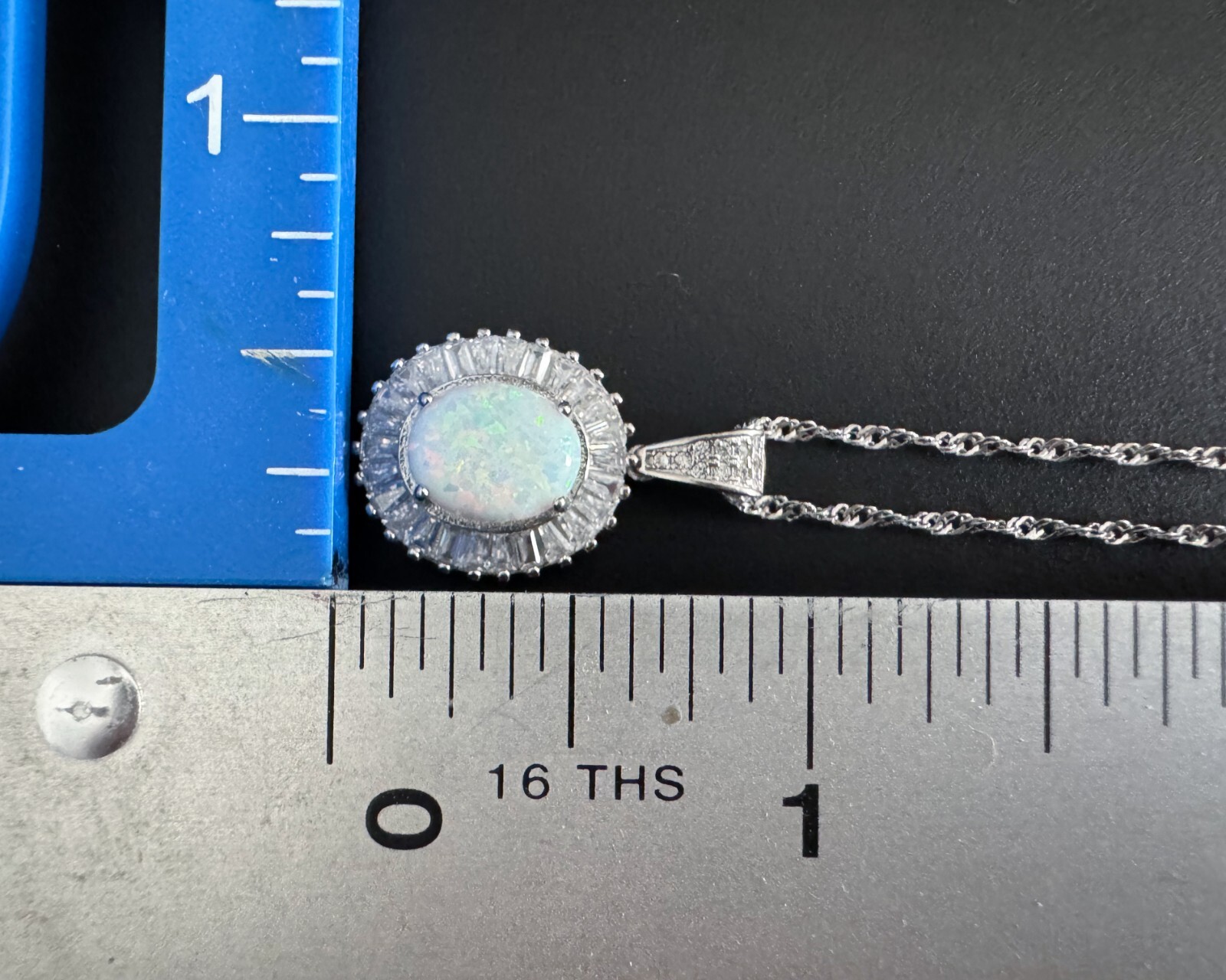 5g FUZION CREATIONS FZN Lab-Created Opal White CZ Halo Sterling Silver Necklace