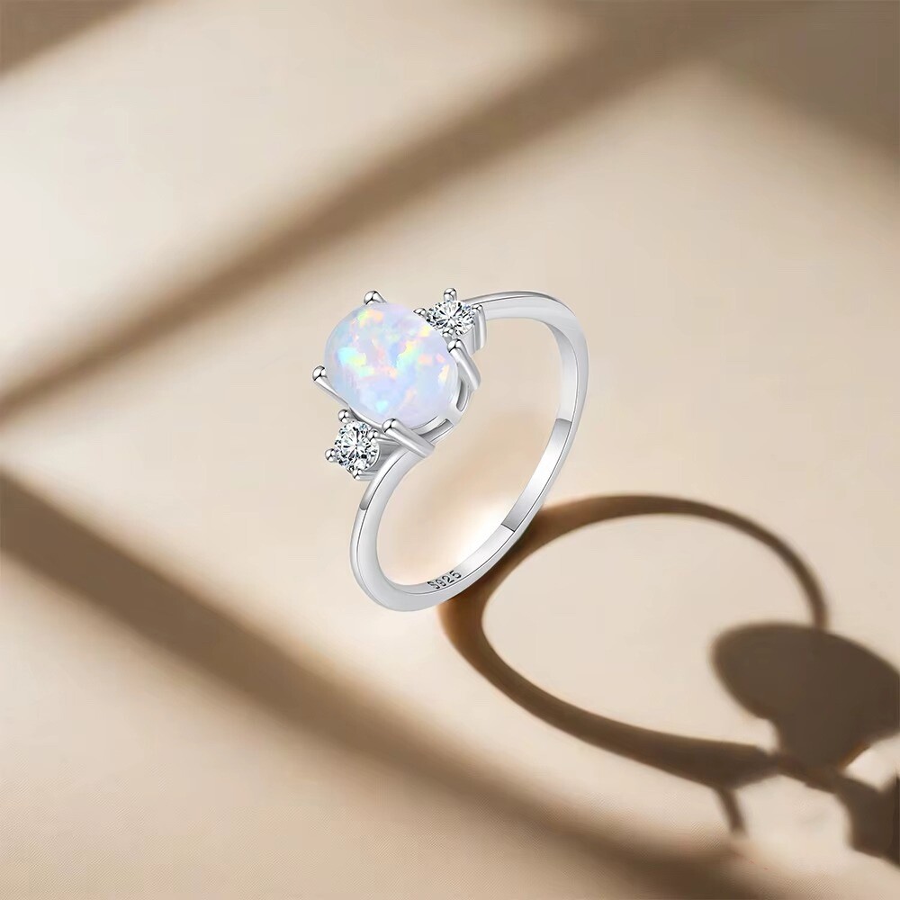 Sterling Silver Plated Promise Engagement Wedding Opal CZ Zirconia Ring R68